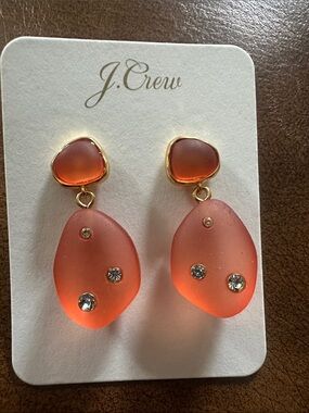 J. Crew Coral-Orange Drop Earrings with Crystal Details